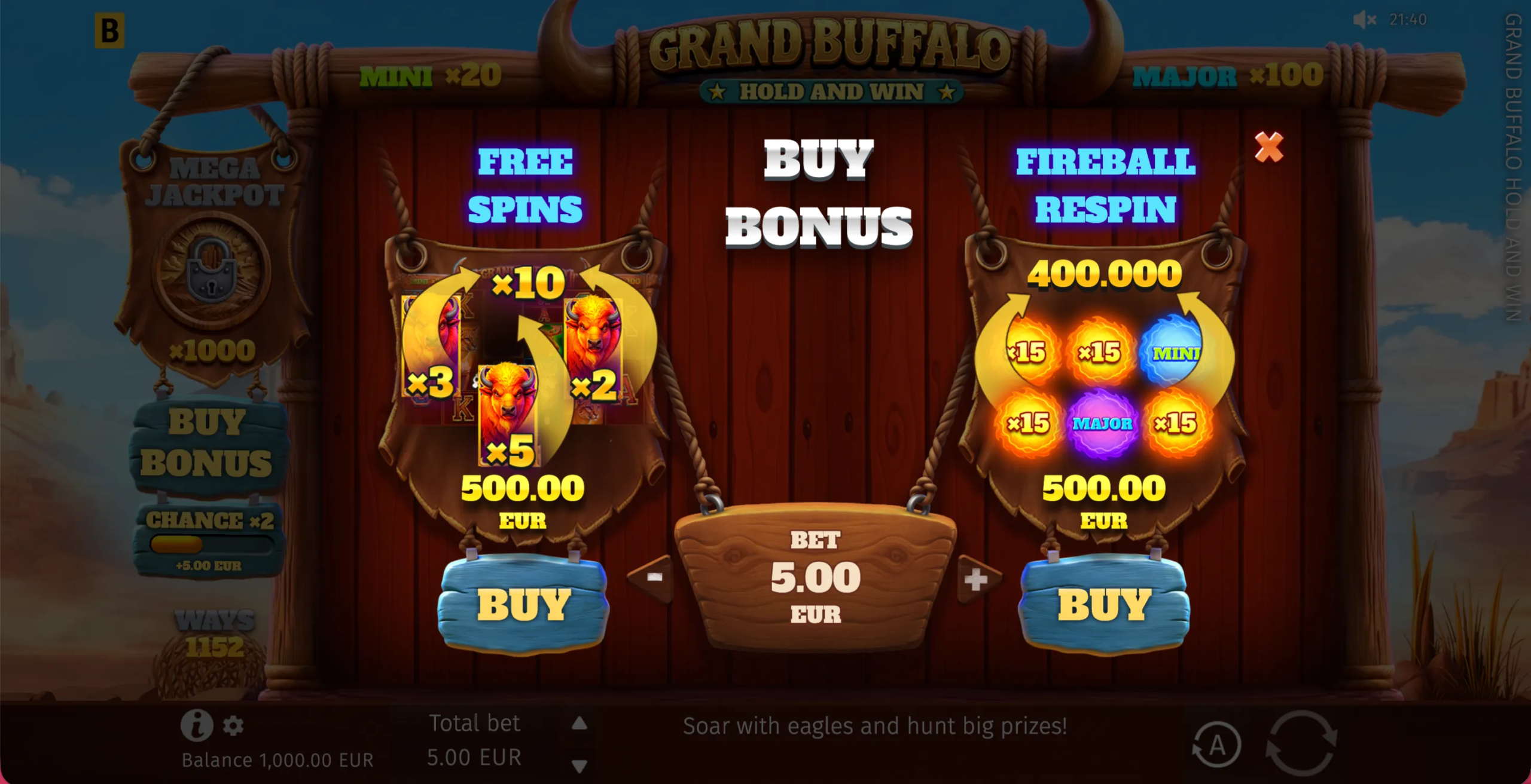 Grand Buffalo Hold and Win
